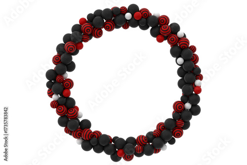 3D abstract composition of red, white and black spheres
