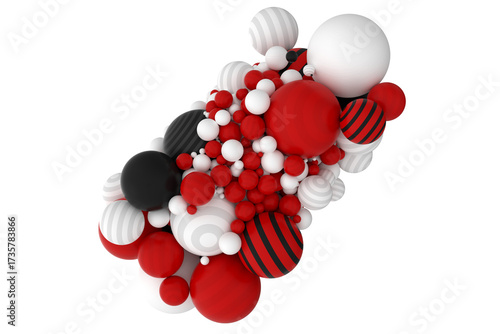 3D abstract composition of red, white and black spheres