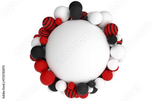 3D abstract composition of red, white and black spheres