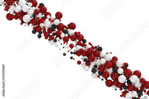 3D abstract composition of red, white and black spheres