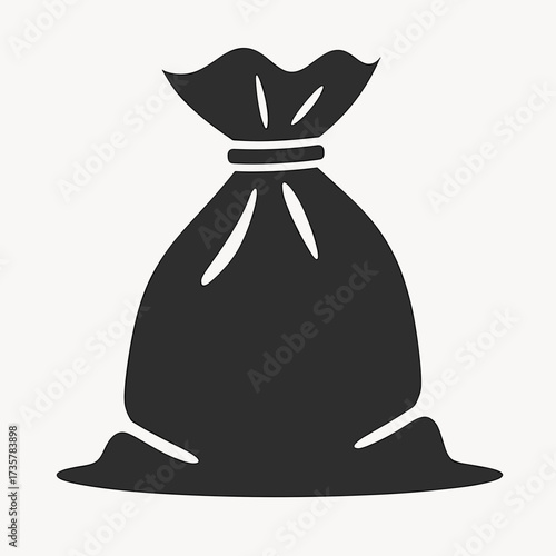 Construction work featuring sack filled. Sack filled for transportation of materials, or waste disposal, simple monochrome drawing. Construction work sack can be used in banners, flyers,