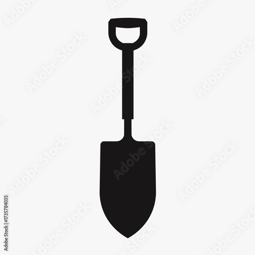 Isolated shovel on white background for construction. Simple shovel icon isolated, tool with handle and blade for digging, excavation, and gardening.