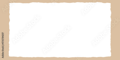 A rough, vintage cardboard texture with aged and ripped brown edges makes an empty old paper page frame for a blank message note. detail, textured, card, carton, piece, rip, label, space, board