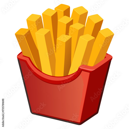 Crispy Golden French Fries in Takeaway Box – Realistic Fast Food Cutout on Transparent Background.