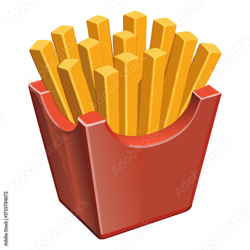 Crispy Golden French Fries in Takeaway Box – Realistic Fast Food Cutout on Transparent Background.