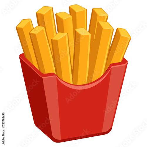 Crispy Golden French Fries in Takeaway Box – Realistic Fast Food Cutout on Transparent Background.