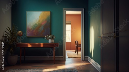 Wallpaper Mural Sunlight Streaming Through Doorway Illuminates a Moody and Artfully Decorated Interior Hallway Torontodigital.ca