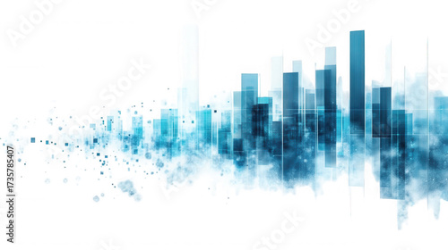 Abstract cityscape illustration with a modern and futuristic design aesthetic on transparent background