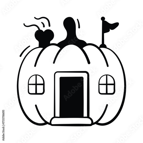 Pumpkin shaped house icon perfect for haunted spooky Halloween scenes