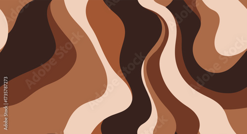 Abstract wavy brown and beige organic shapes forming a fluid pattern background.