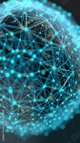 Abstract glowing blue network sphere with interconnected nodes and lines, representing data, technology, and digital connections in a futuristic concept