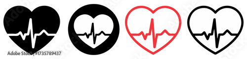 heartbeat pulse line icons set for medical and cardiology design
