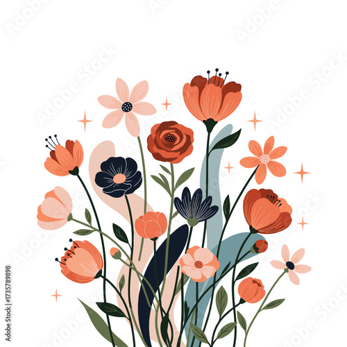 A delightful collection of vibrant wildflowers blooming in a serene garden setting