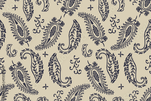 Ikat leaves vintage design embroidary seamless pattern on background vector illustration.Ikat ethnic oriental embroidery traditional.Indian Ikat pattern Aztec style retro. design for texture,fabric.