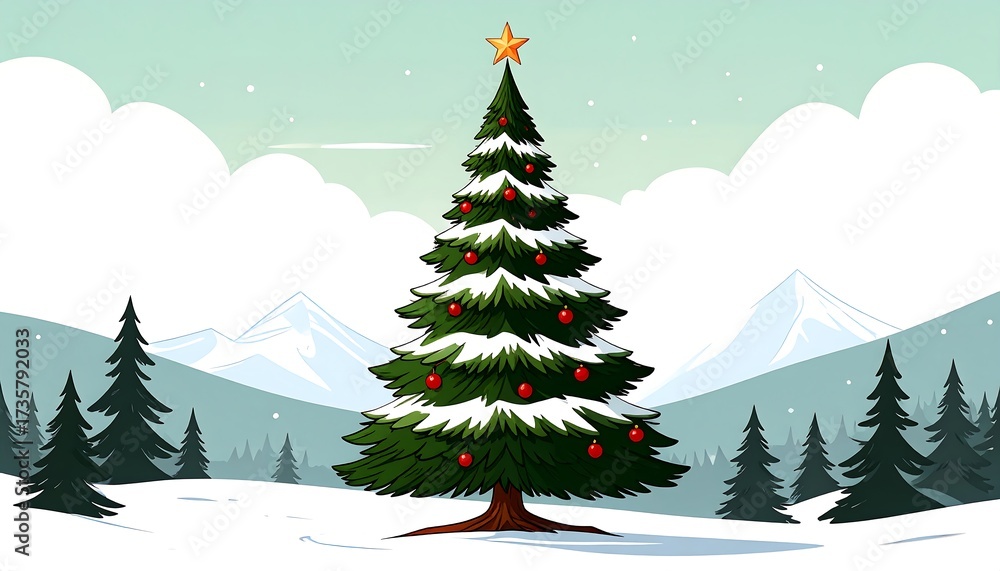 Fototapeta premium Christmas tree in snowy landscape