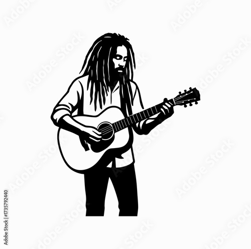 Reggae Musician Silhouette Playing Guitar with Dreadlocks – Iconic Jamaican Culture