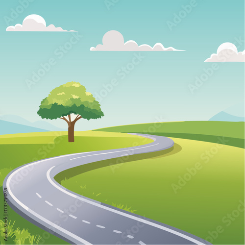 Winding road leads to solitary tree