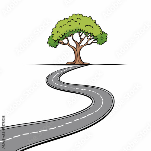 Winding road leads to solitary tree