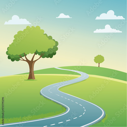 Winding road leads to solitary tree