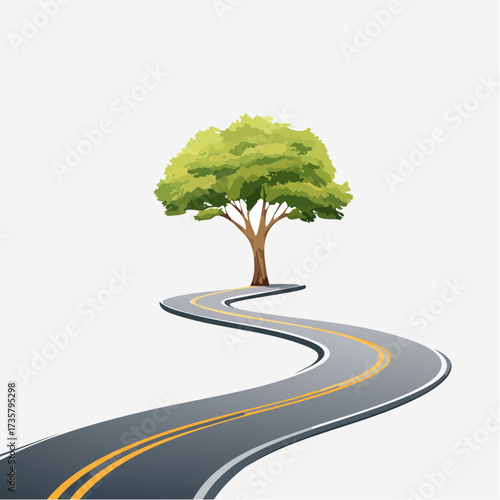 Winding road leads to solitary tree