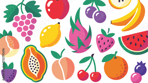 Vector art of a vibrant assortment of colorful fruits