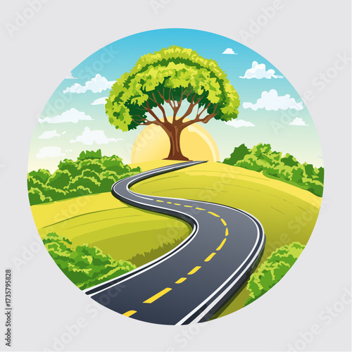 Winding road leads to solitary tree