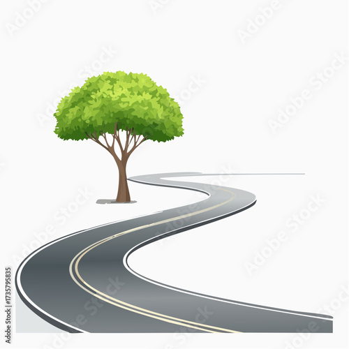 Winding road leads to solitary tree