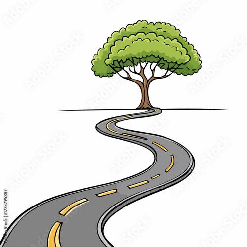 Winding road leads to solitary tree