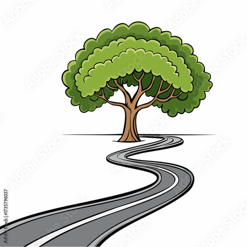 Winding road leads to solitary tree