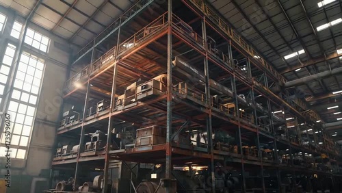 Wallpaper Mural Industrial Warehouse Interior with Metal Shelves and Storage Racks Torontodigital.ca