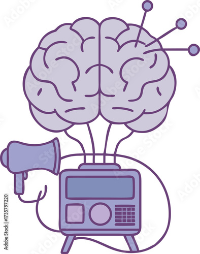 Brain connected to device with megaphone idea generation concept art