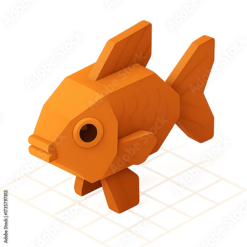 Orange geometric woodlike goldfish illustration for backgrounds, animalthemed designs, logos, and decorations adding a unique touch to projects.