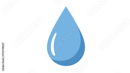 A single, stylized blue water droplet with a highlight on its surface, isolated on a white background.