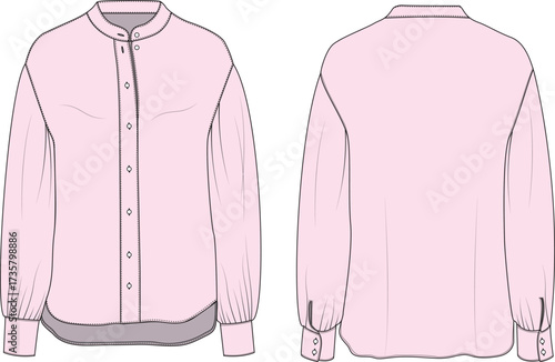 Ladies mandarine collar button up puffed viscose  Blouse