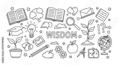 Hand drawn education doodles vector line art illustration for school and learning concepts isolated 