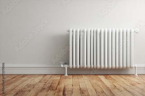 Wallpaper Mural Classic White Radiator Against a Light Wall and Wooden Floor. Torontodigital.ca