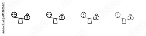 Time and money compare scale icon concept. editable vector trendy illustrations.
