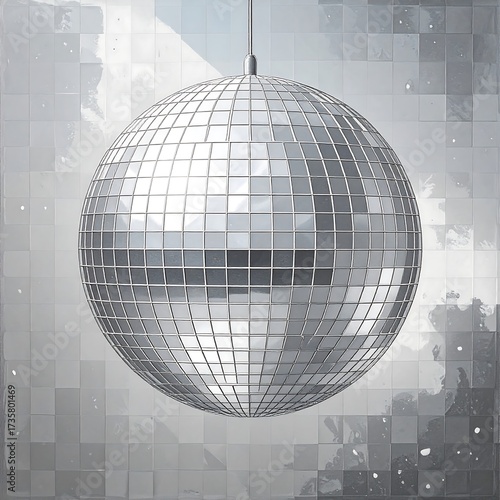 A silver disco ball against a textured background