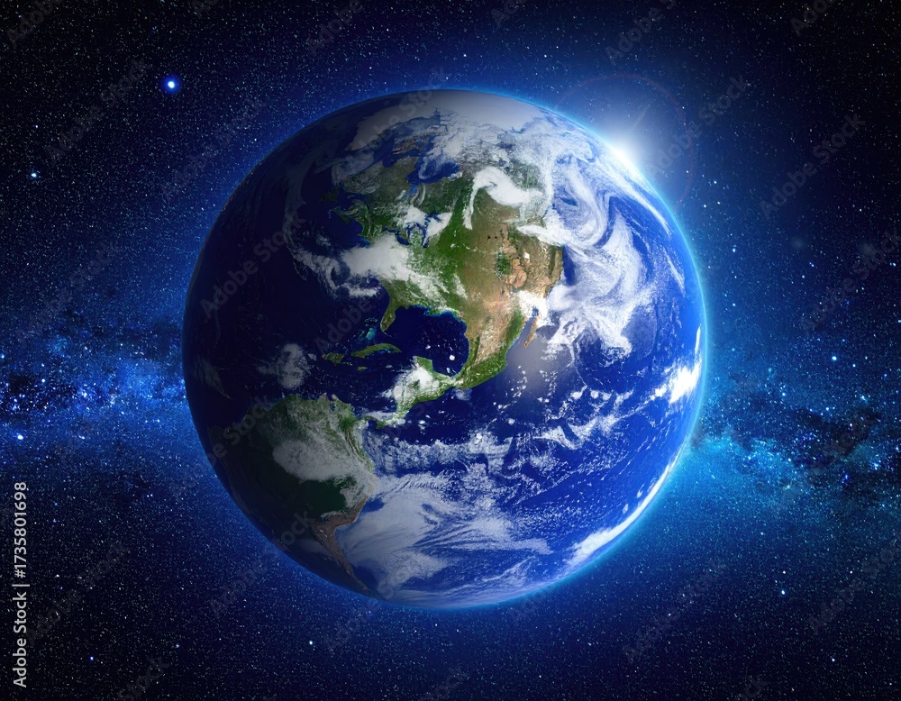 Obraz premium Earth view from space with rising sun