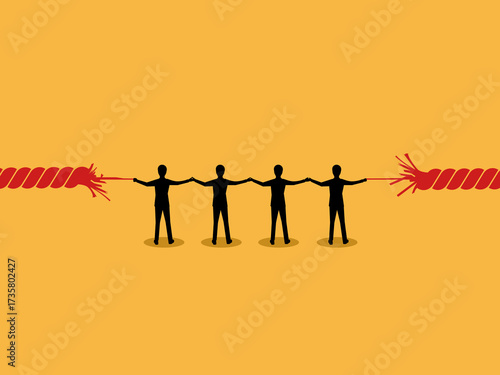 group of businessmen helped each other to hold the broken rope