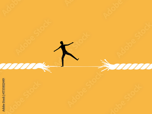 The last straw, man balancing on a rope that is about to break