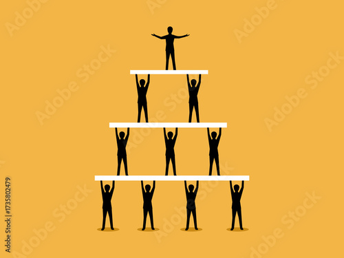 team of businessmen in layers, a sequence of workers