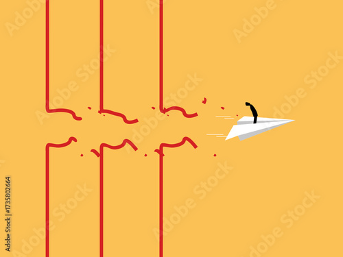 Businessman flies paper plane, breaking the limit