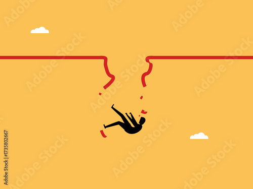 Businessman falls from a height and breaks through the support line