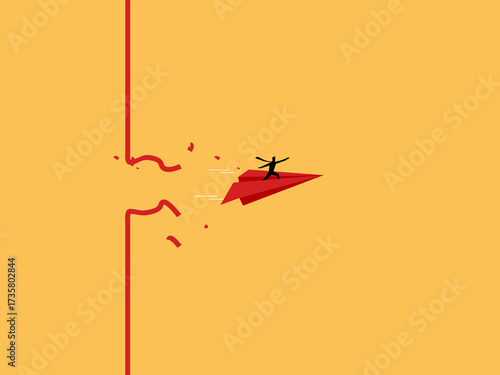 Business leaders fly paper rockets through obstacles