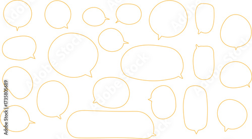 The bubbles are drawn in a hand-drawn or casual vector style, showcasing a wide variety of shapes and sizes.. orange color.
