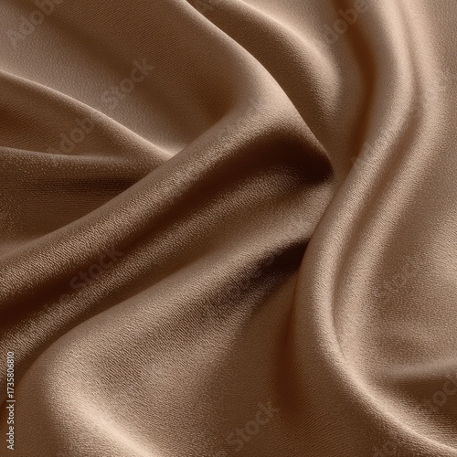 Close-up of a smooth, flowing, light brown satin fabric
