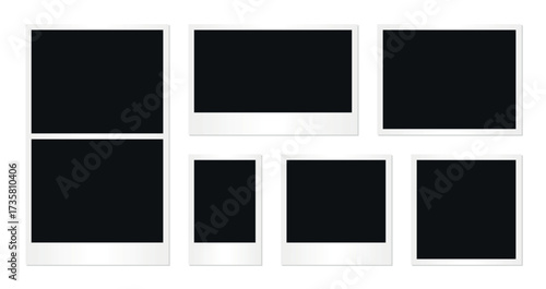 Set of various blank instant photo frames isolated on transparent background with shadows in multiple shapes and aspect ratios for photography design presentation memory mockup decoration collage