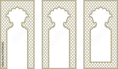 Set Three Intricate Ornamental Archway Panels - Islamic Architecture 2x1 proportion