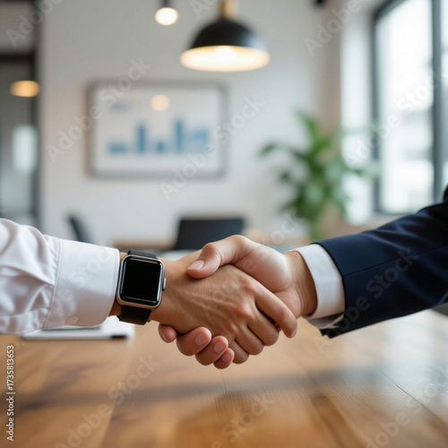 A smartwatch on the wrist of a businessman.